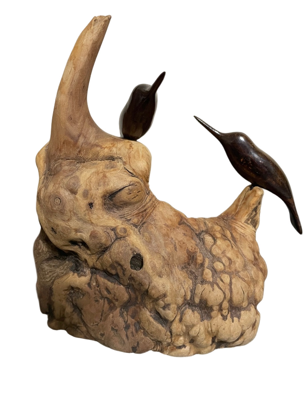 Crowe Woodcarvings Birds on Burl